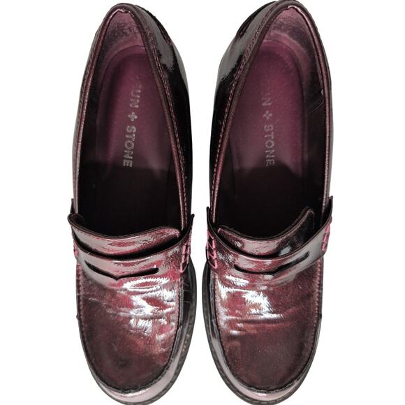 Y2K Chunky Y2K Platform Loafer Women 8.5 Burgundy Patent Heeled Grunge Goth Prep - Picture 5 of 8